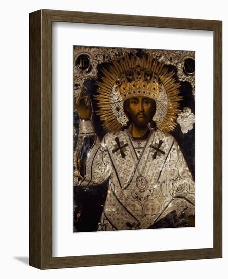 Icon of Jesus Christ Decorated with Gold, Silver and Precious Stones-null-Framed Giclee Print