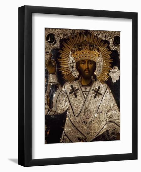 Icon of Jesus Christ Decorated with Gold, Silver and Precious Stones-null-Framed Giclee Print