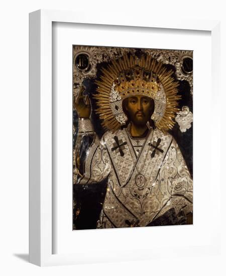 Icon of Jesus Christ Decorated with Gold, Silver and Precious Stones-null-Framed Giclee Print