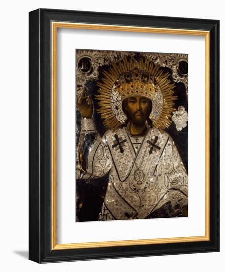 Icon of Jesus Christ Decorated with Gold, Silver and Precious Stones-null-Framed Giclee Print