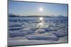 Icy and snowy coastal landscape with sun in winter, Nordbotn, Tromso, Troms, Norway-Raimund Linke-Mounted Photographic Print