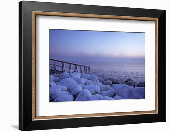 Icy Morning at the LŸbeck Bay in TravemŸnde, Iced Up Stones, Stairs, Morning Mood-Uwe Steffens-Framed Photographic Print