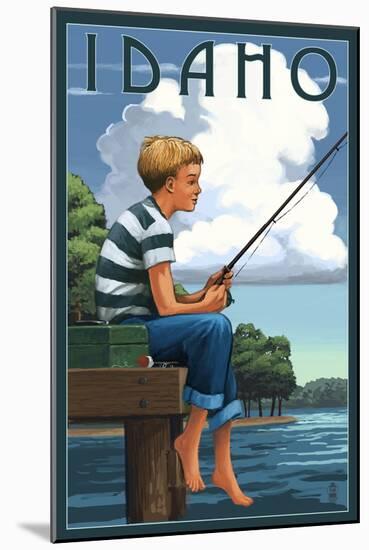 Idaho - Boy Fishing-Lantern Press-Mounted Art Print