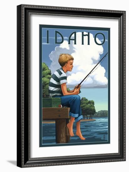 Idaho - Boy Fishing-Lantern Press-Framed Art Print