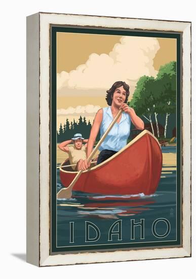 Idaho - Canoers on Lake-Lantern Press-Framed Stretched Canvas