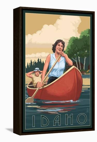 Idaho - Canoers on Lake-Lantern Press-Framed Stretched Canvas