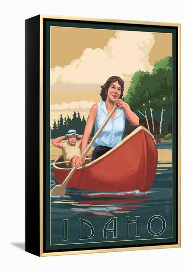 Idaho - Canoers on Lake-Lantern Press-Framed Stretched Canvas