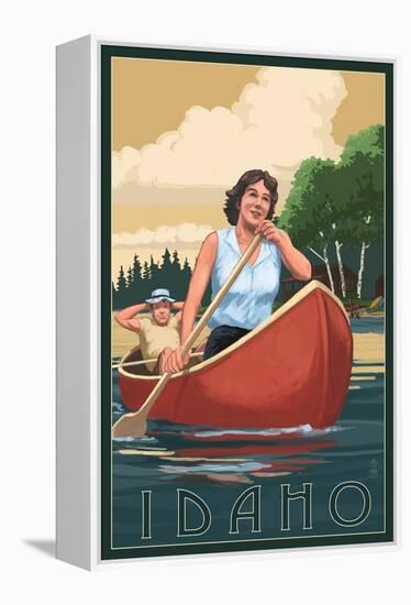Idaho - Canoers on Lake-Lantern Press-Framed Stretched Canvas