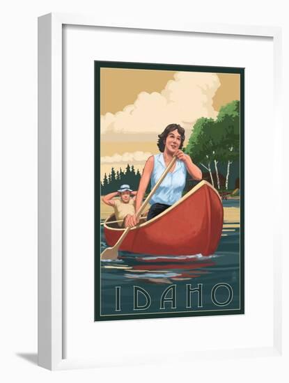 Idaho - Canoers on Lake-Lantern Press-Framed Art Print