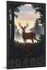 Idaho - Deer and Sunrise-Lantern Press-Mounted Art Print