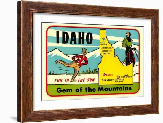 Idaho, Gem of the Mountains, Map-null-Framed Art Print