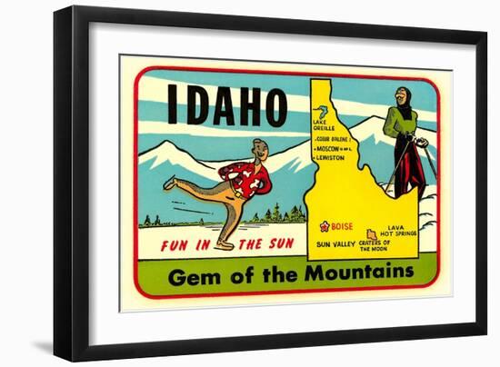 Idaho, Gem of the Mountains, Map-null-Framed Art Print