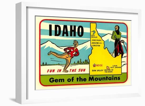 Idaho, Gem of the Mountains, Map-null-Framed Art Print