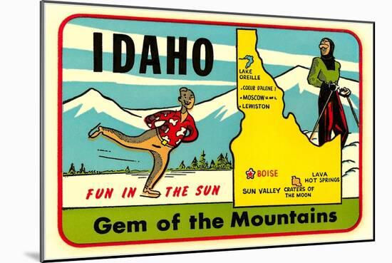 Idaho, Gem of the Mountains, Map-null-Mounted Art Print