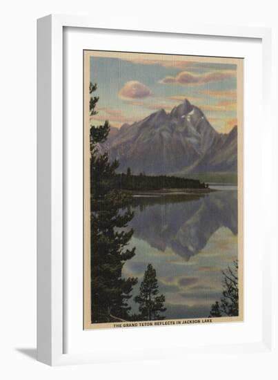 Idaho - Grand Teton Reflection on Jackson Lake-Lantern Press-Framed Art Print