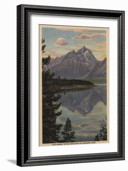 Idaho - Grand Teton Reflection on Jackson Lake-Lantern Press-Framed Art Print