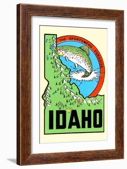 Idaho Map with Trout-null-Framed Art Print