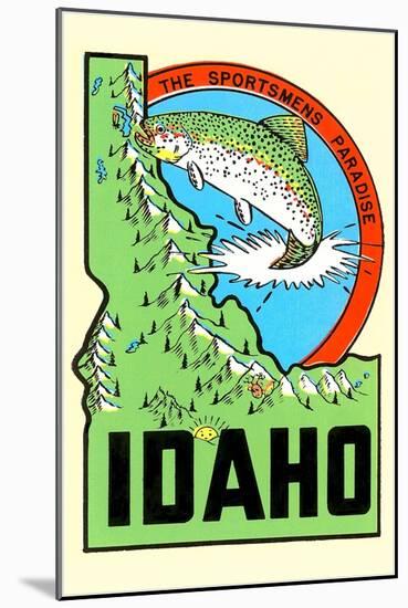 Idaho Map with Trout-null-Mounted Art Print