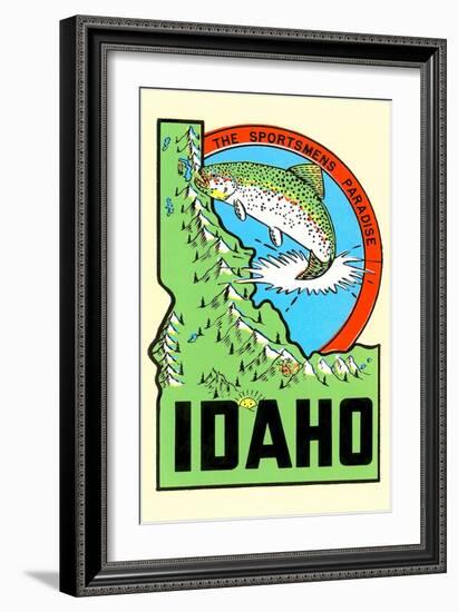 Idaho Map with Trout-null-Framed Art Print