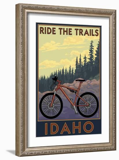 Idaho - Mountain Bike Scene-Lantern Press-Framed Premium Giclee Print