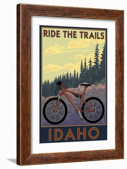 Idaho - Mountain Bike Scene-Lantern Press-Framed Premium Giclee Print