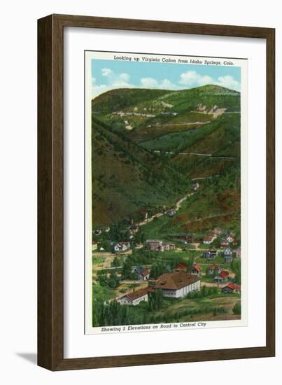 Idaho Springs, Colorado, Looking Up Virginia Canyon showing Road to Central City-Lantern Press-Framed Art Print