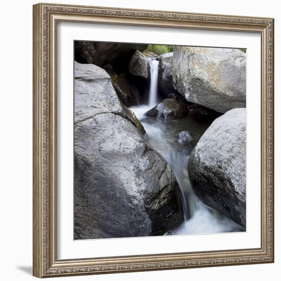 Idaho, USA. Squaw Creek waterfall detail with boulders.-Brent Bergherm-Framed Photographic Print