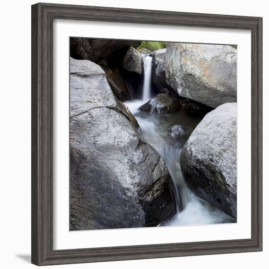 Idaho, USA. Squaw Creek waterfall detail with boulders.-Brent Bergherm-Framed Photographic Print