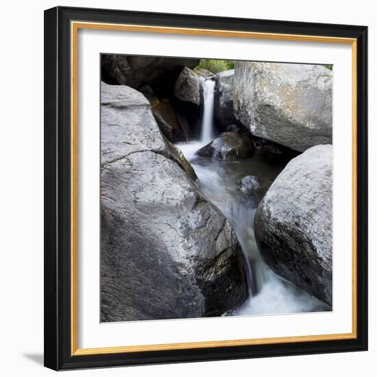 Idaho, USA. Squaw Creek waterfall detail with boulders.-Brent Bergherm-Framed Photographic Print