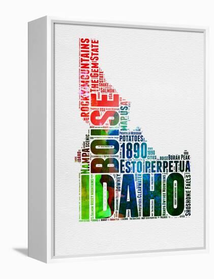 Idaho Watercolor Word Cloud-NaxArt-Framed Stretched Canvas