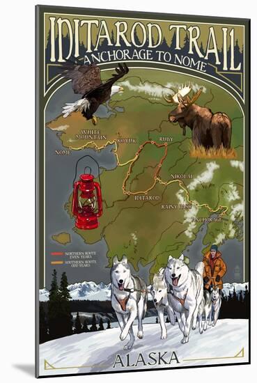 Iditarod Trail Topographic Map - Alaska-Lantern Press-Mounted Art Print