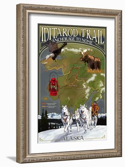 Iditarod Trail Topographic Map - Alaska-Lantern Press-Framed Premium Giclee Print