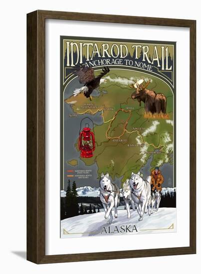 Iditarod Trail Topographic Map - Alaska-Lantern Press-Framed Premium Giclee Print