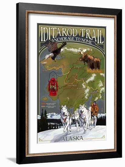 Iditarod Trail Topographic Map - Alaska-Lantern Press-Framed Premium Giclee Print