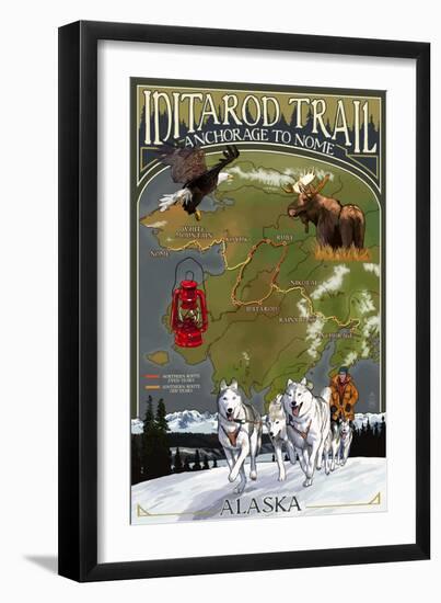 Iditarod Trail Topographic Map - Alaska-Lantern Press-Framed Premium Giclee Print