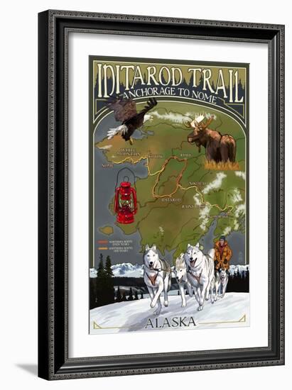 Iditarod Trail Topographic Map - Alaska-Lantern Press-Framed Premium Giclee Print