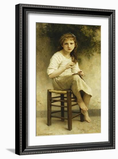Idle Thoughts (Little Girl Sitting Embroidering); Vaines Pensees (Petite Fille Assise Brodant),…-William Adolphe Bouguereau-Framed Giclee Print