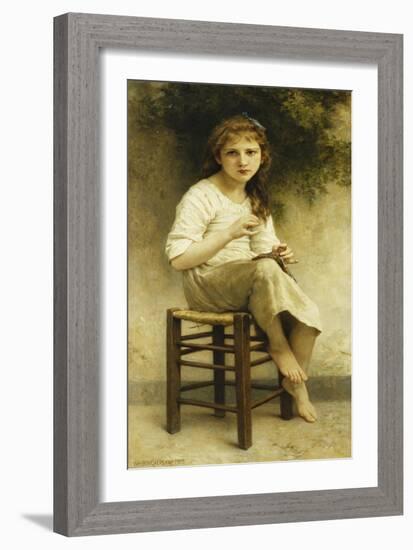 Idle Thoughts (Little Girl Sitting Embroidering)-William Adolphe Bouguereau-Framed Giclee Print