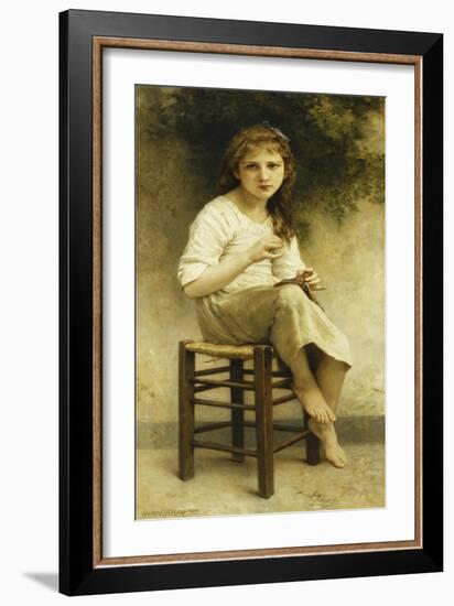 Idle Thoughts (Little Girl Sitting Embroidering)-William Adolphe Bouguereau-Framed Giclee Print