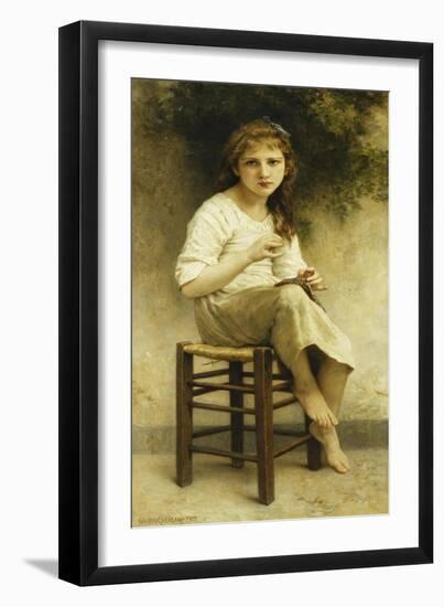 Idle Thoughts (Little Girl Sitting Embroidering)-William Adolphe Bouguereau-Framed Giclee Print