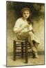 Idle Thoughts (Little Girl Sitting Embroidering)-William Adolphe Bouguereau-Mounted Giclee Print