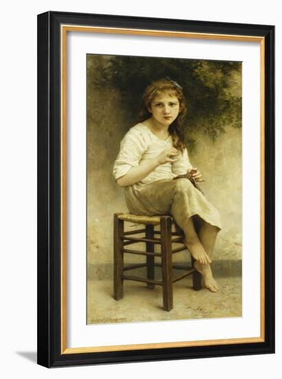 Idle Thoughts (Little Girl Sitting Embroidering)-William Adolphe Bouguereau-Framed Giclee Print