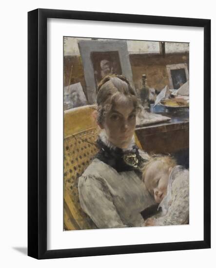 Idylle D'atelier, La Femme De L'artiste Et Leur Fille - Studio Idyll. the Artist's Wife and their D-Carl Larsson-Framed Giclee Print