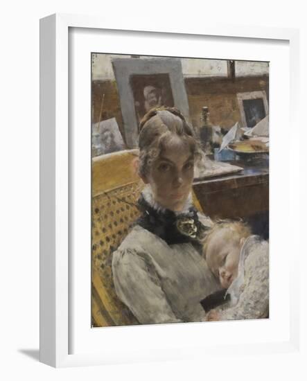 Idylle D'atelier, La Femme De L'artiste Et Leur Fille - Studio Idyll. the Artist's Wife and their D-Carl Larsson-Framed Giclee Print