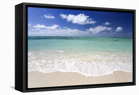 Idyllic Beach Scene with Blue Sky, Aquamarine Sea and Soft Sand, Ile Aux Cerfs-Lee Frost-Framed Premier Image Canvas