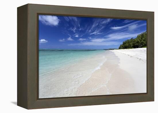 Idyllic Beach Scene with Blue Sky, Aquamarine Sea and Soft Sand, Ile Aux Cerfs-Lee Frost-Framed Premier Image Canvas