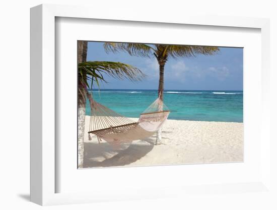 Idyllic Beach with Coconut Trees and Hammock at Mexico-cristovao-Framed Photographic Print