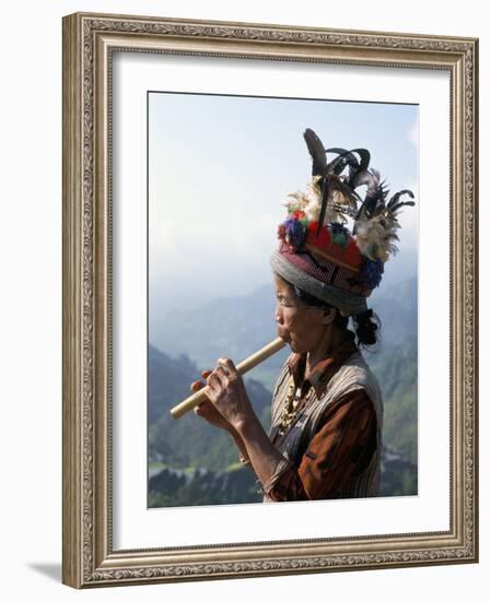 Ifugao Person Playing a Pipe, Northern Area, Island of Luzon, Philippines, Southeast Asia-Bruno Barbier-Framed Photographic Print