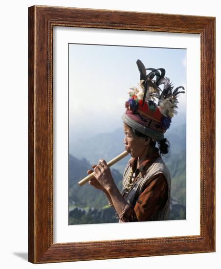 Ifugao Person Playing a Pipe, Northern Area, Island of Luzon, Philippines, Southeast Asia-Bruno Barbier-Framed Photographic Print