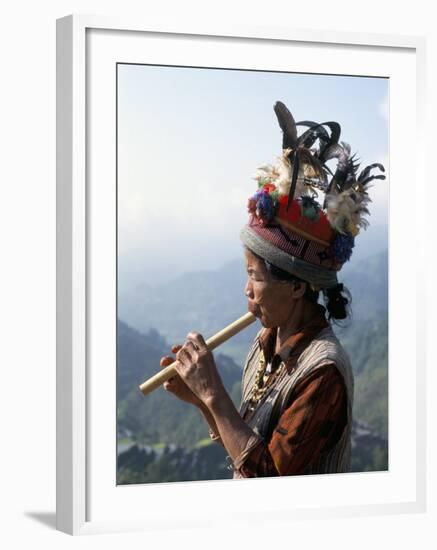 Ifugao Person Playing a Pipe, Northern Area, Island of Luzon, Philippines, Southeast Asia-Bruno Barbier-Framed Photographic Print